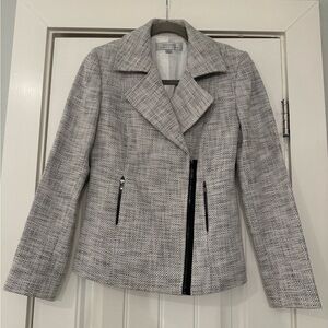 TAHARI ARTHUR S. LEVINE Tweed Moto Jacket Blazer Asymmetrical Zip Size 2